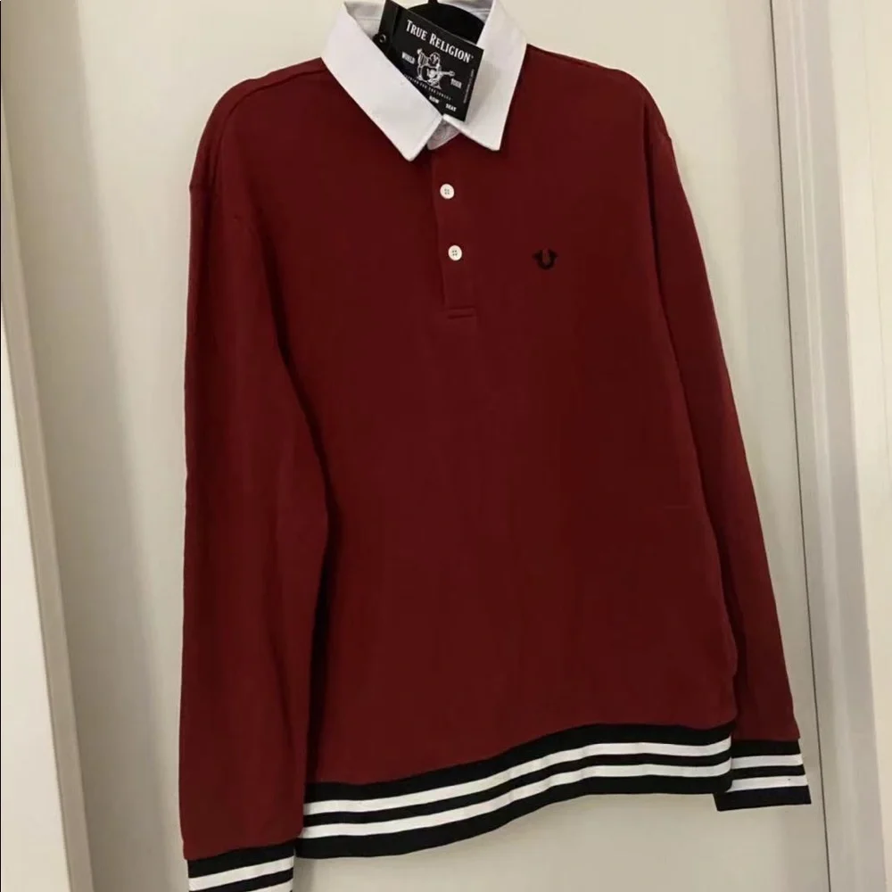 True Religion Men's Long Sleeve Rugby Pullover Shirt Size Medium